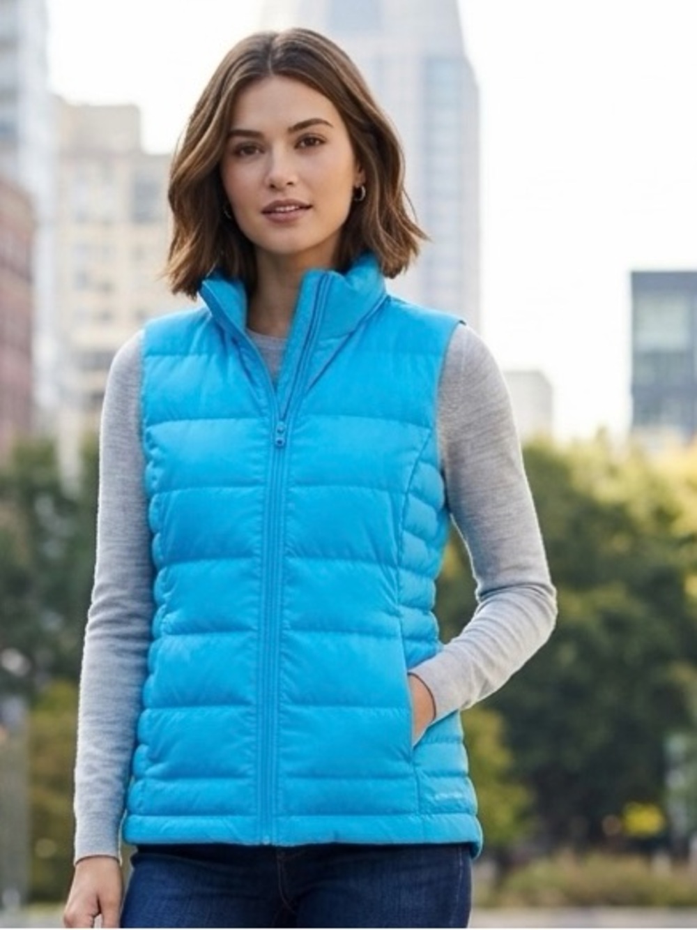 Lands' End Bright Blue Quilted Puffer Vest - Women's Sleeveless Jacket